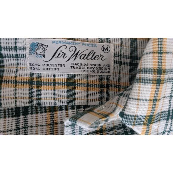 Vintage SIR WALTER LButton Down Plaid Check Shirt w/ Butterfly Collar SZ M - Picture 3 of 4